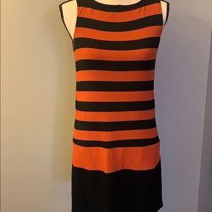 Orange and Navy Sleeveless Striped Dress